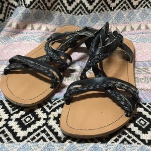 GUESS black strappy and braided sandals